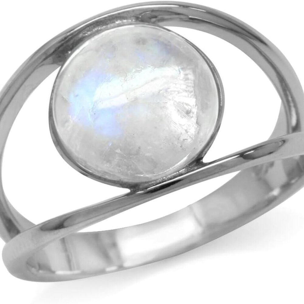 Natural Moonstone White Gold Plated 925 Sterling Silver Solitaire Ring